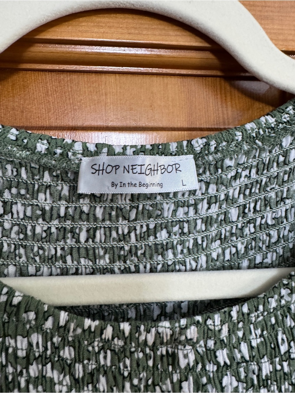 Shop Neighbor Green Ditsy Floral Smocked Midi Dress Long Sleeve Sz L - Picture 4 of 9